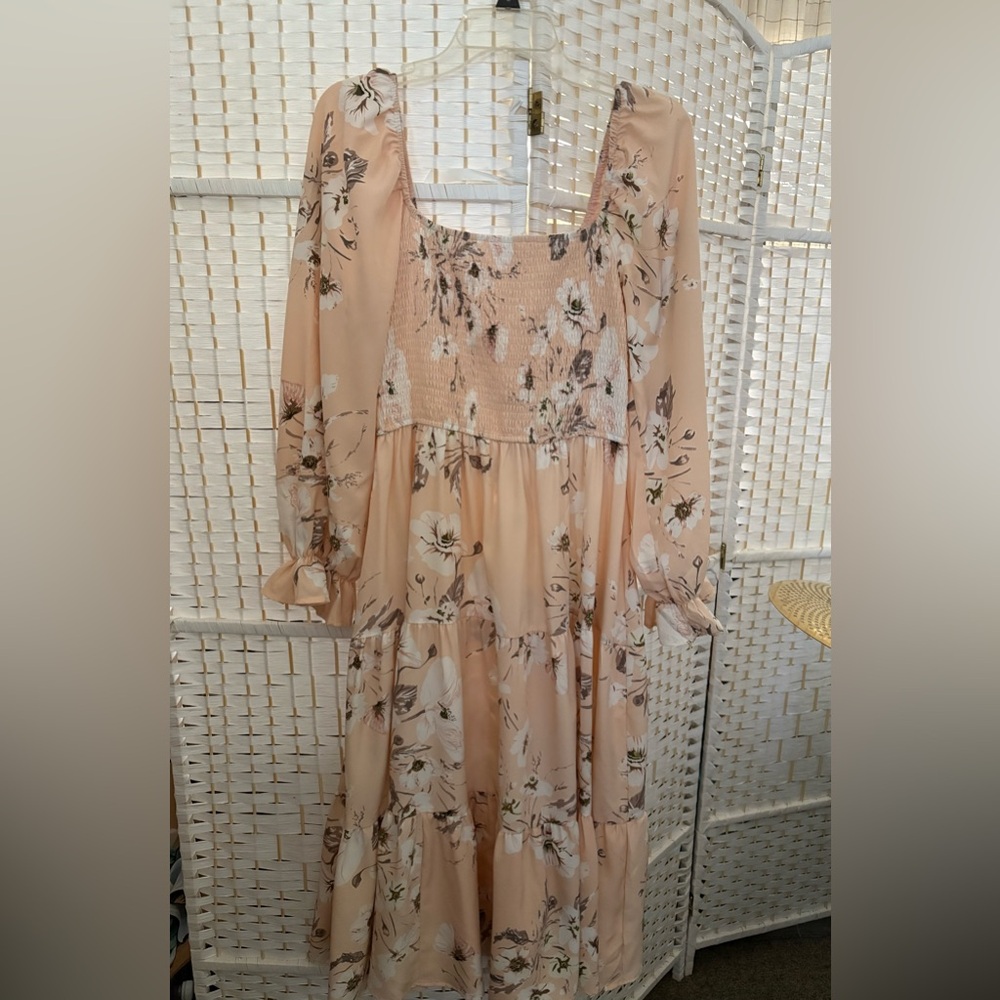 Floral Peach Dress - perfect for church, wedding or any spring/summer day!! - Picture 3 of 6